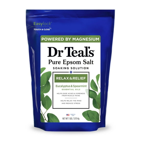 Dr Teal's Epsom Salt Magnesium Soak, Relax & Relief with Eucalyptus & Spearmint, 7 lbs