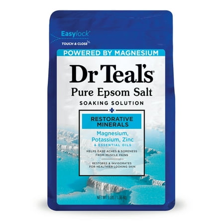 Dr Teal's Epsom Salt Magnesium Soak, Restorative Minerals with  Potassium & Zinc, 3 lbs