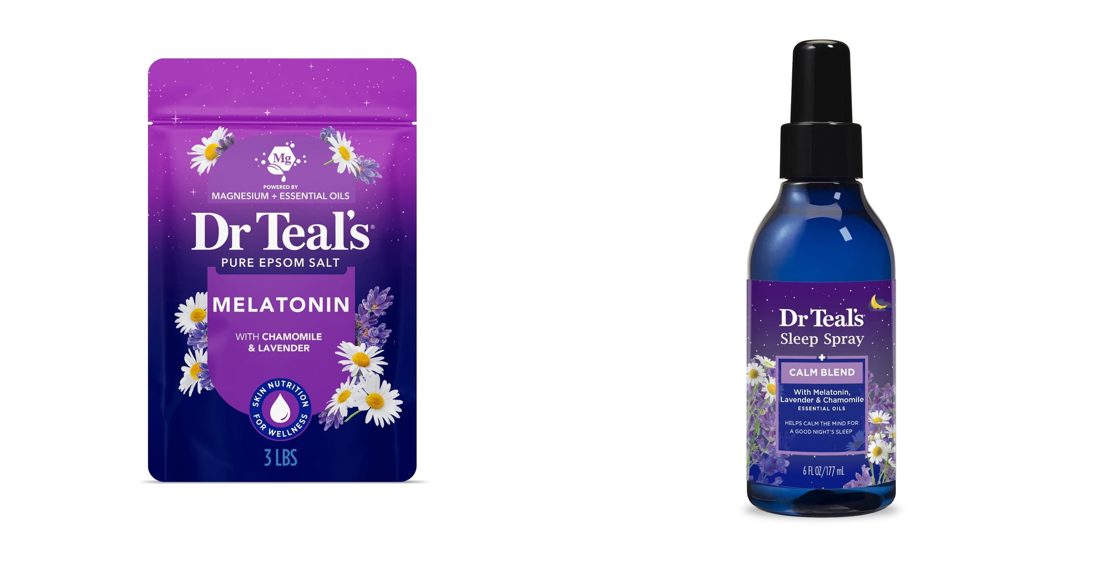 Dr Teal's Epsom Salt Magnesium Soak, Sleep Blend with Melatonin, Lavender & Chamomile, 3 lbs & Dr Teal's Sleep Spray with Melatonin, Lavender & Chamomile Essential Oils Bundle