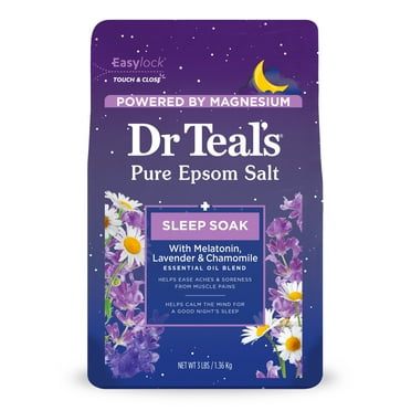 Dr Teal's Epsom Salt Magnesium Soak, Sleep Blend with Melatonin, Lavender & Chamomile, 3 lbs