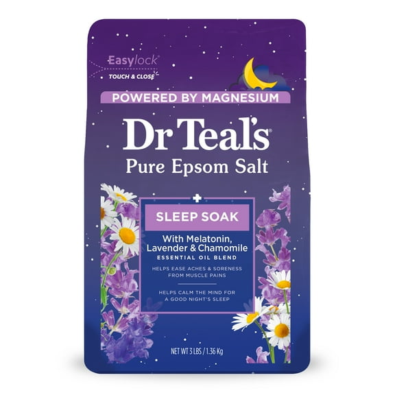 Dr Teal's Epsom Salt Magnesium Soak, Sleep Blend with Melatonin, Lavender & Chamomile, 3 lbs