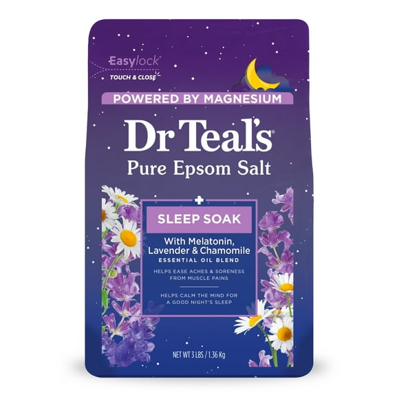 Dr Teal's Epsom Salt Magnesium Soak, Sleep Blend with Melatonin, Lavender & Chamomile, 3 lbs