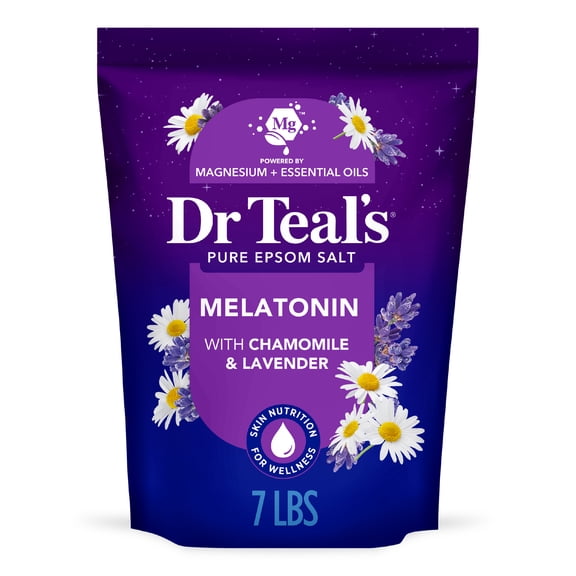 Dr Teal's Epsom Salt Magnesium Soak, Sleep Blend with Melatonin, Lavender & Chamomile, 7 lbs