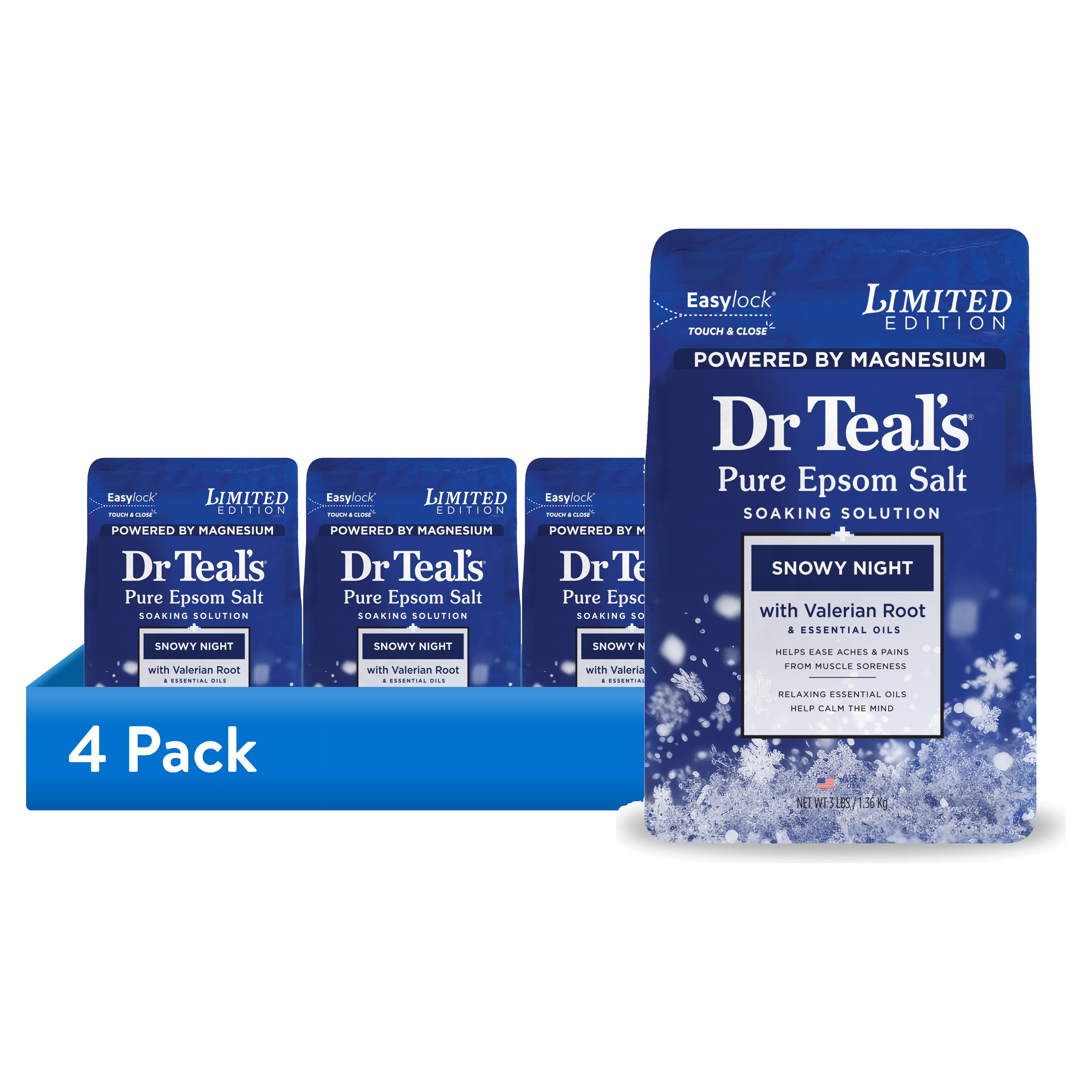 (4 pack) Dr Teal's Epsom Salt Magnesium Soak, Snowy Night, 3 lbs