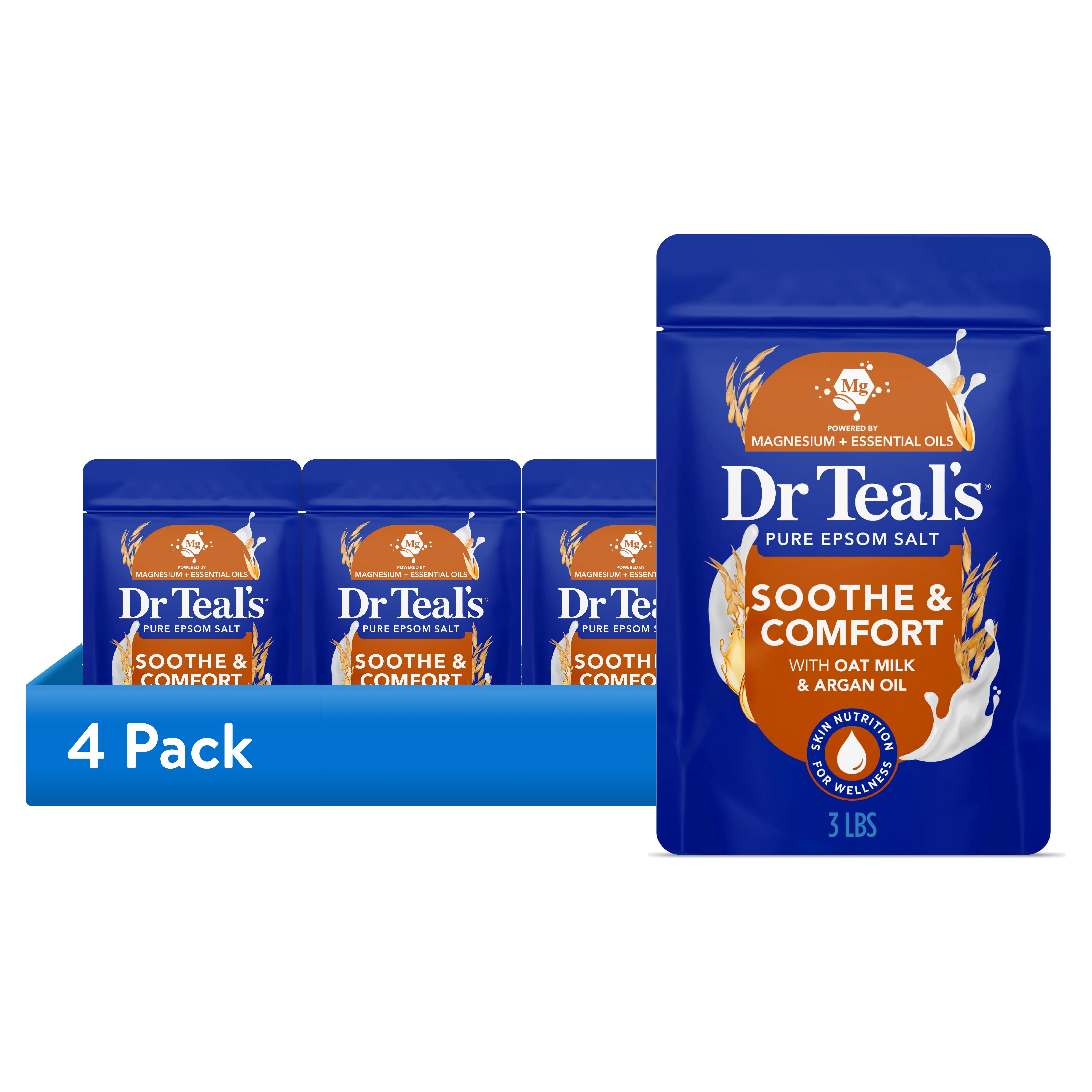 (4 pack) Dr Teal's Epsom Salt Magnesium Soak, Soothe & Comfort with Oat Milk & Argan Oil, 3 lbs