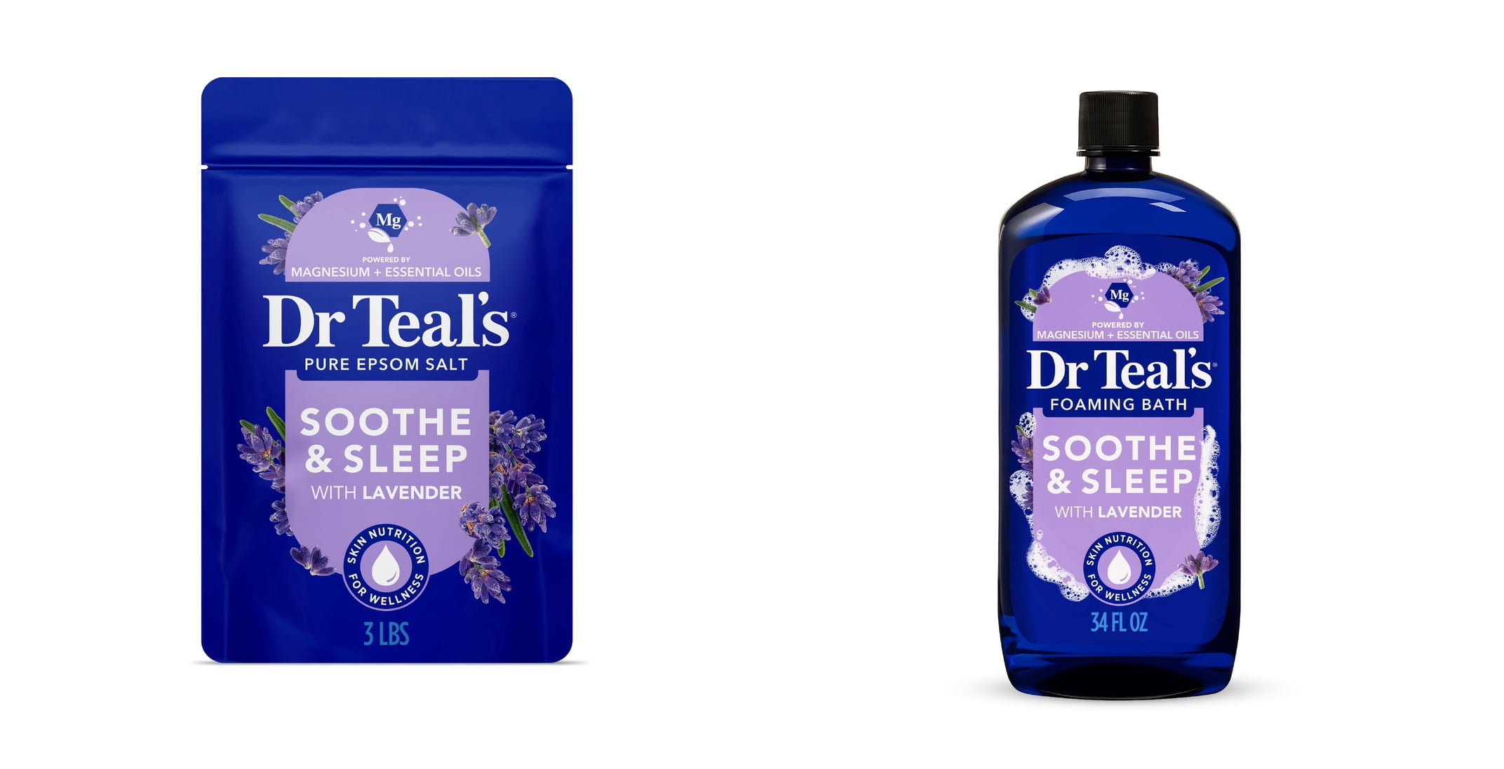 Dr Teal's Epsom Salt Magnesium Soak, Soothe & Sleep with Lavender, 3 lbs & Dr Teal's Soothe & Sleep Foaming Bath with Pure Epsom Salt & Lavender Essential Oil Bundle
