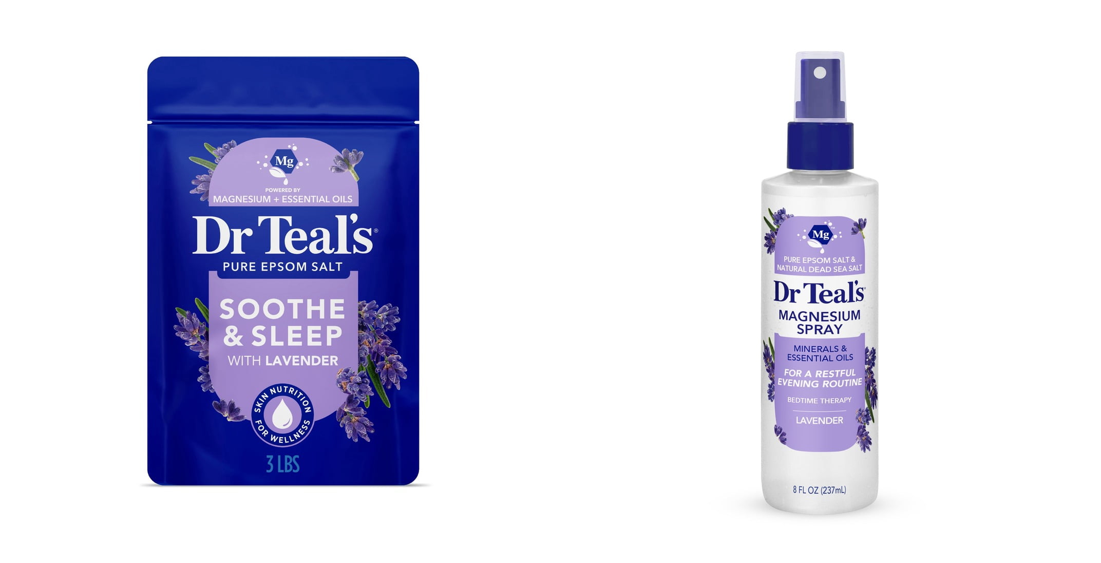 Dr Teal's Epsom Salt Magnesium Soak, Soothe & Sleep with Lavender, 3 lbs & Dr Teal's Soothe & Sleep Magnesium Spray with Lavender Essential Oil Bundle