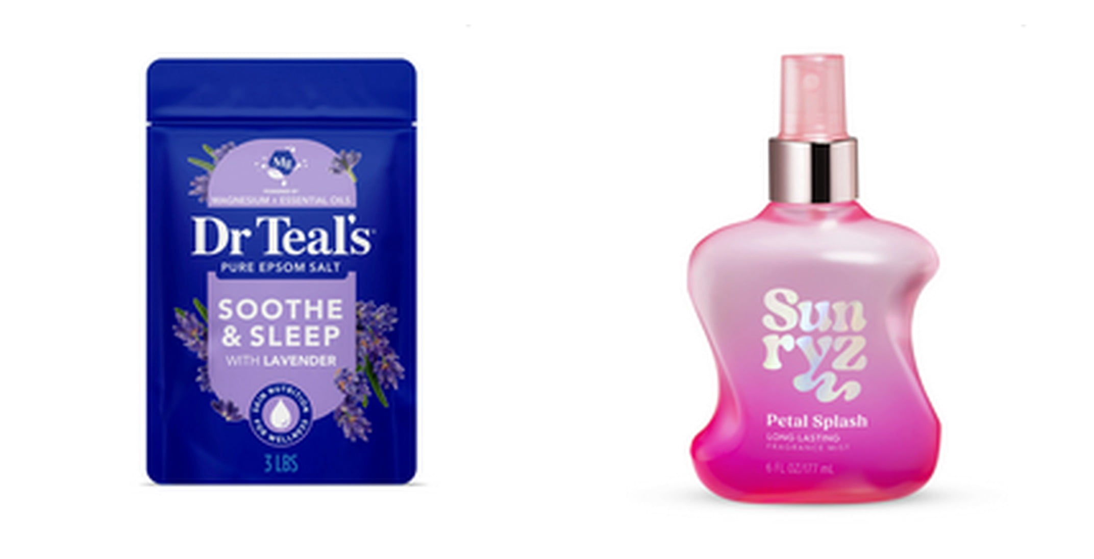 Dr Teal's Epsom Salt Magnesium Soak, Soothe & Sleep with Lavender, 3 lbs & Sunryz Petal Splash Long-Lasting Fragrance Body Mist Bundle