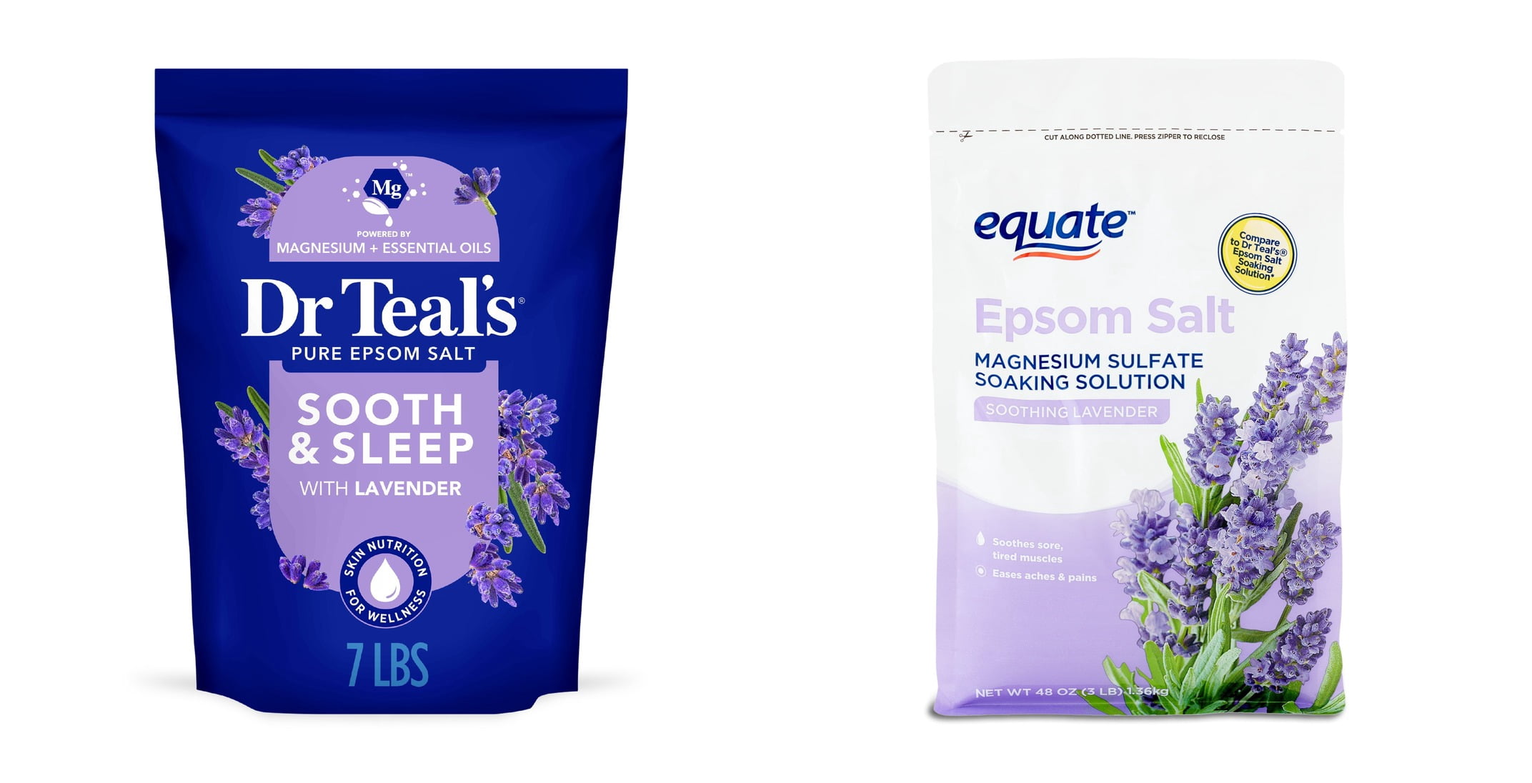 Dr Teal's Epsom Salt Magnesium Soak, Soothe & Sleep with Lavender, 7 lbs & Equate Epsom Salt Soothing Lavender, 3 Lbs Bundle