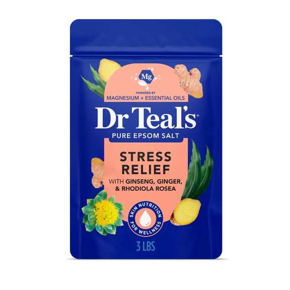 Dr Teal's Epsom Salt Magnesium Soak, Stress Relief with Ginseng & Ginger, 3 lbs