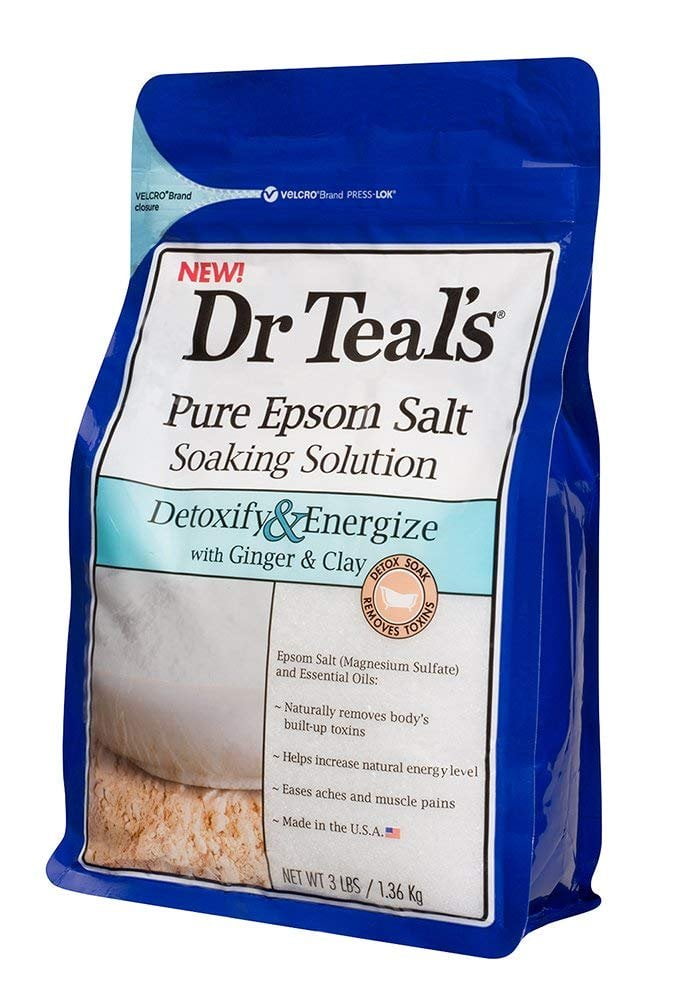 Dr Teal's Epsom Salt Soaking Solution, Detoxify & Energize, Ginger & Clay, 3lbs