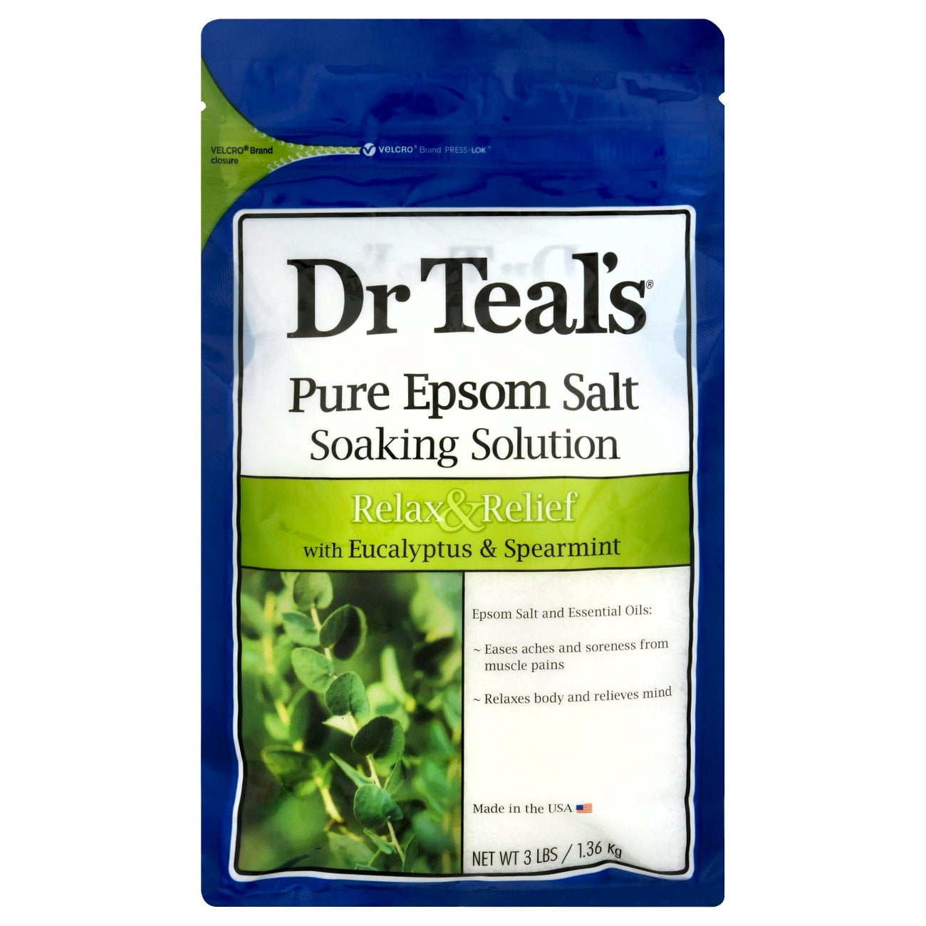 Dr Teal's Epsom Salt Soaking Solution Relax & Relief with Eucalyptus & Spearmint - 3 lb.- Pack of 2