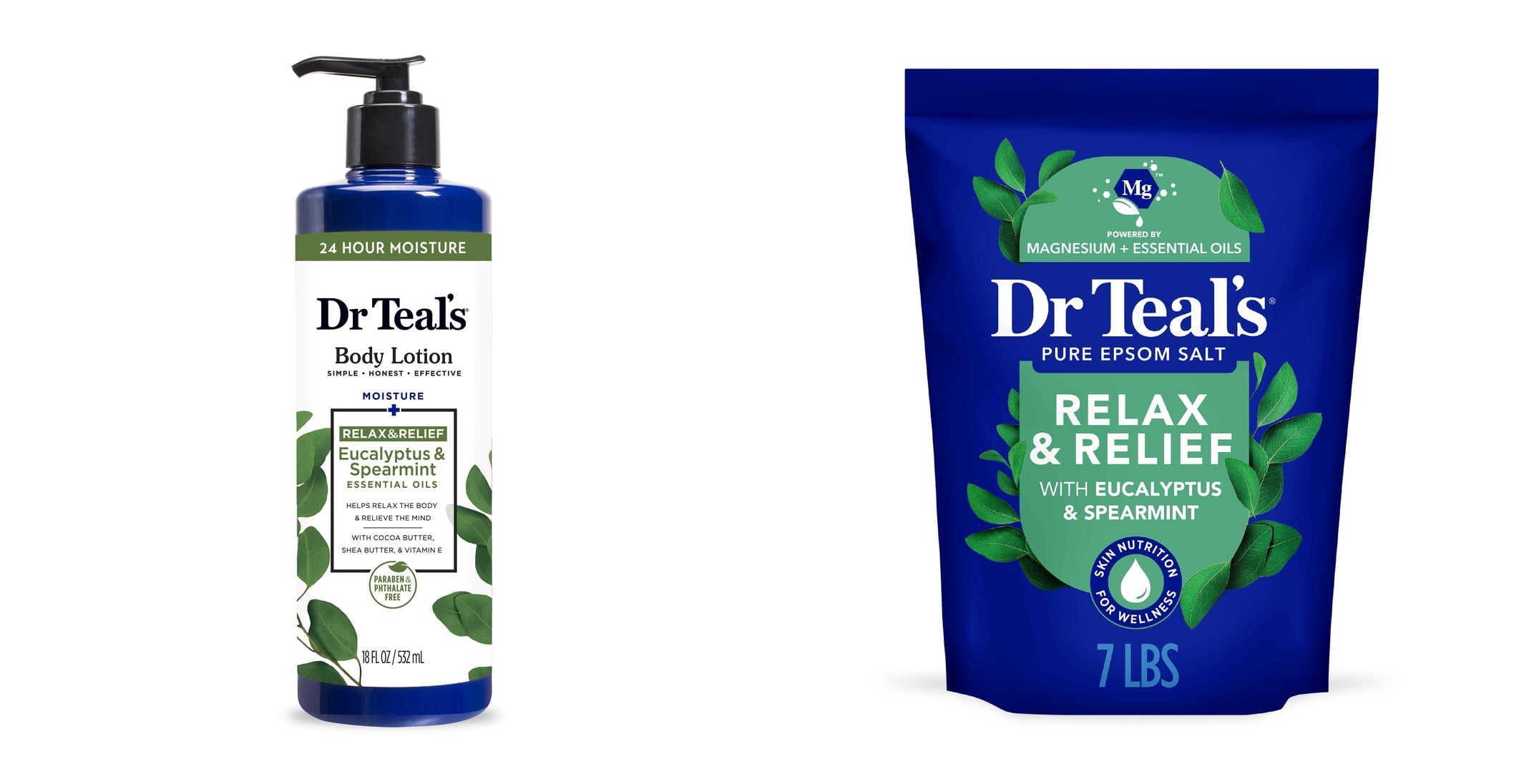 Dr Teal's Eucalyptus & Spearmint Body Lotion & Dr Teal's Epsom Salt Magnesium Soak, Relax & Relief with Eucalyptus & Spearmint, 7 lbs Bundle