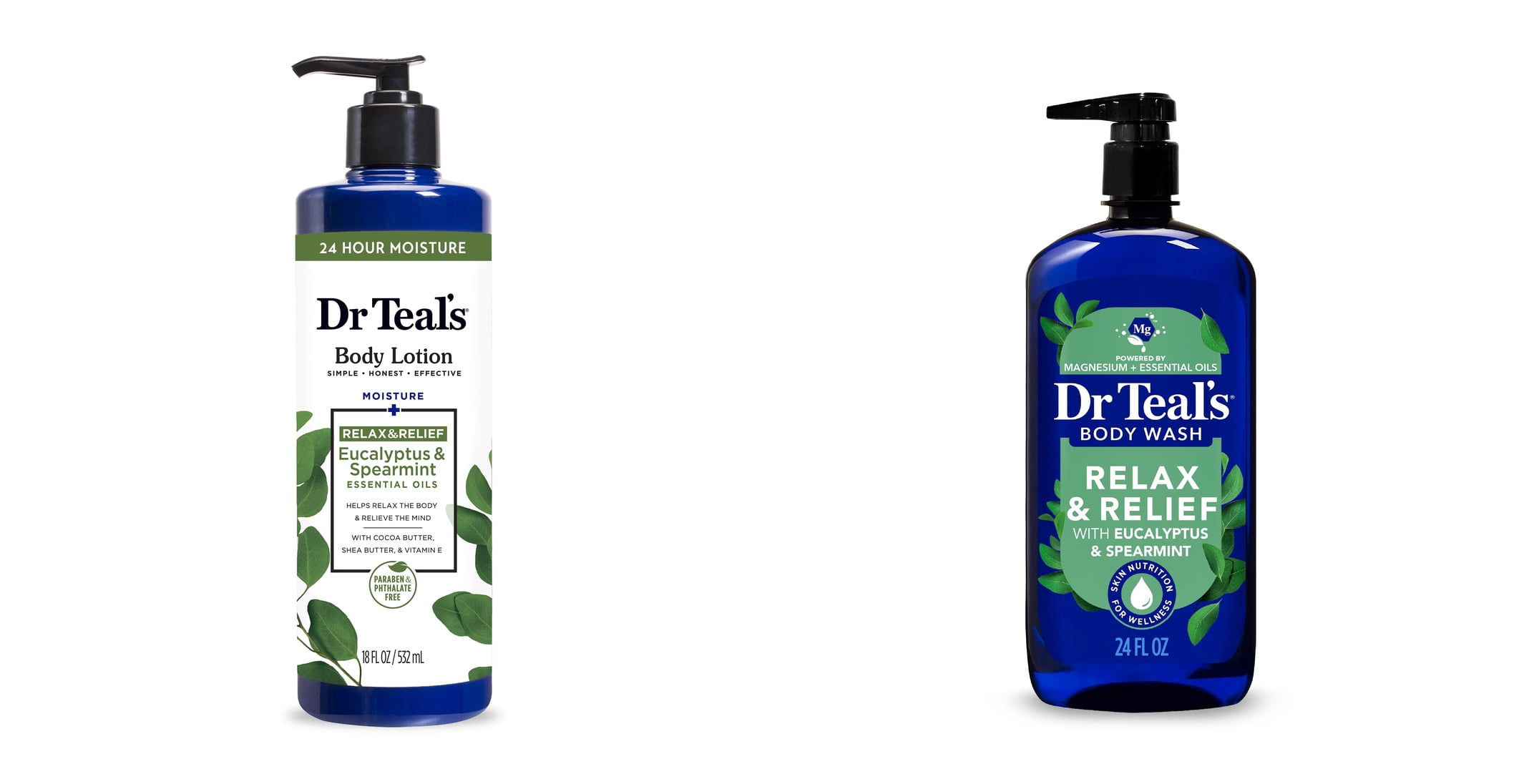 Dr Teal's Eucalyptus & Spearmint Body Lotion & Dr Teal's Relax & Relief Body Wash with Pure Epsom Salt, Eucalyptus & Spearmint Essential Oils Bundle