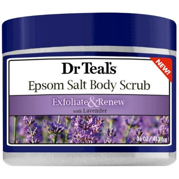 Dr Teal's Exfoliate & Renew Lavender Epsom Salt Body Scrub, 16 oz (Pack of 4)