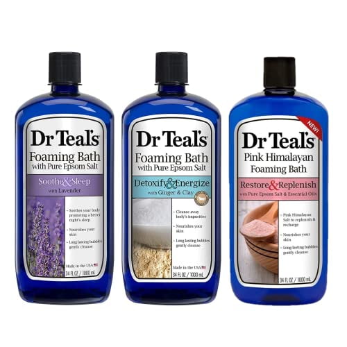 Dr Teal's Foaming Bath Combo (3 Pack, 102 fl oz) Soothe & Sleep Lavender, Ginger & Clay, and
