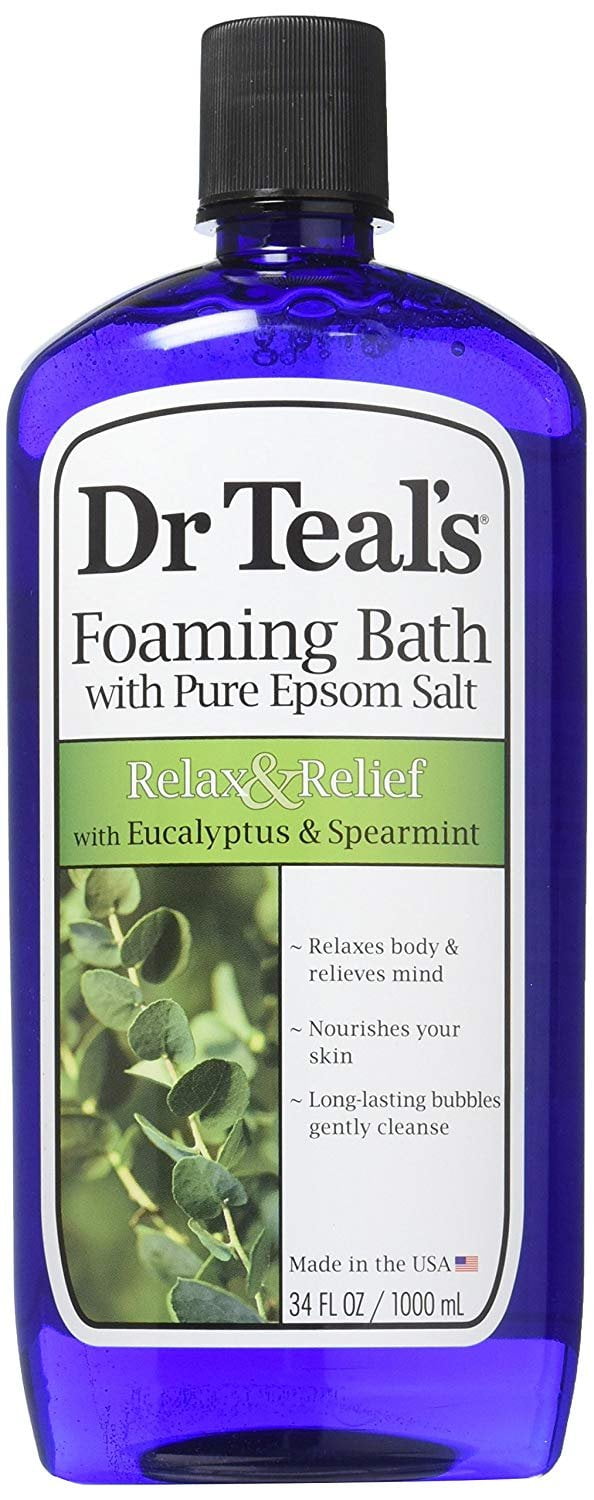 Dr Teal's Foaming Bath with Pure Epsom Salt, Relax Relief with Eucalyptus Spearmint, 34 fl oz (Packaging May Vary)