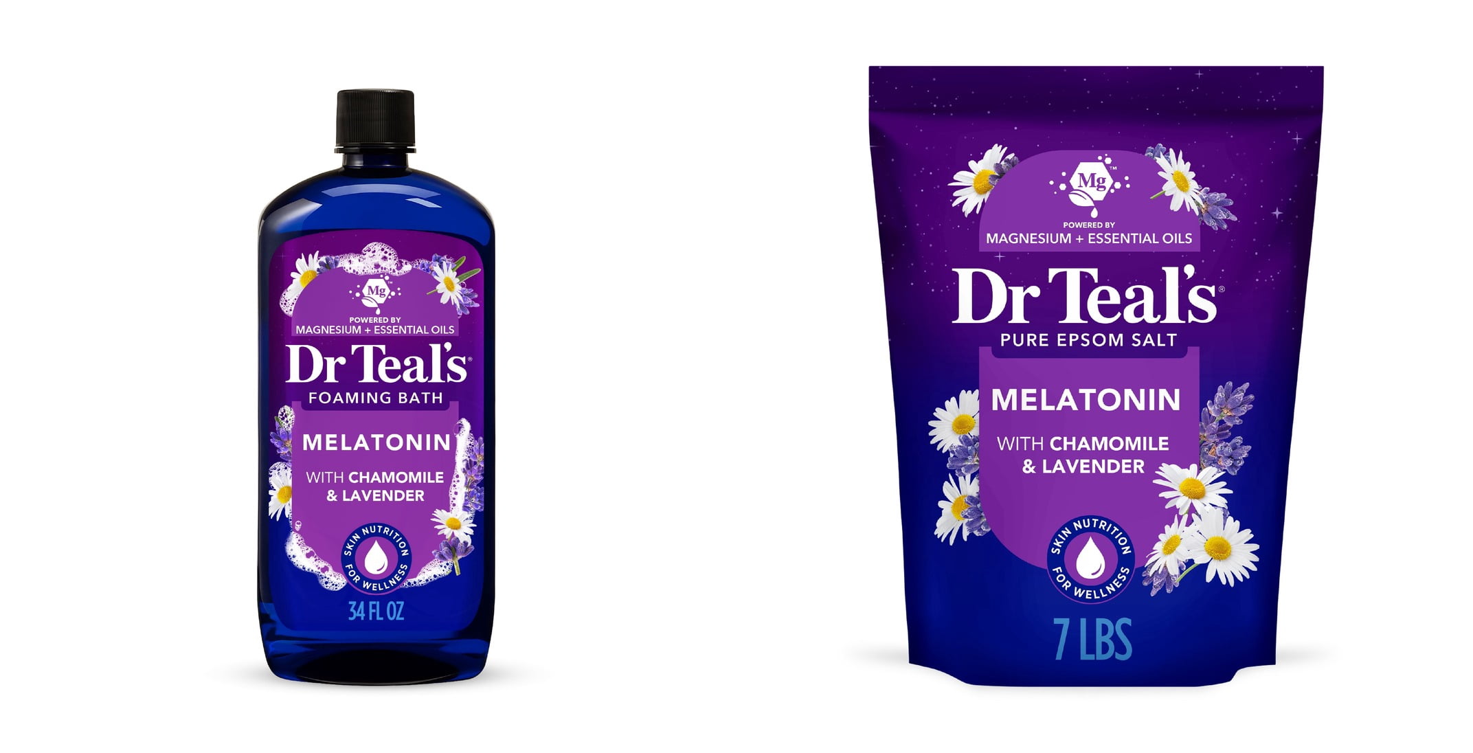 Dr Teal's Foaming Bath, Sleep Bath with Melatonin, Lavender & Chamomile Essential Oils & Dr Teal's Epsom Salt Magnesium Soak, Sleep Blend with Melatonin, Lavender & Chamomile, 7 lbs Bundle