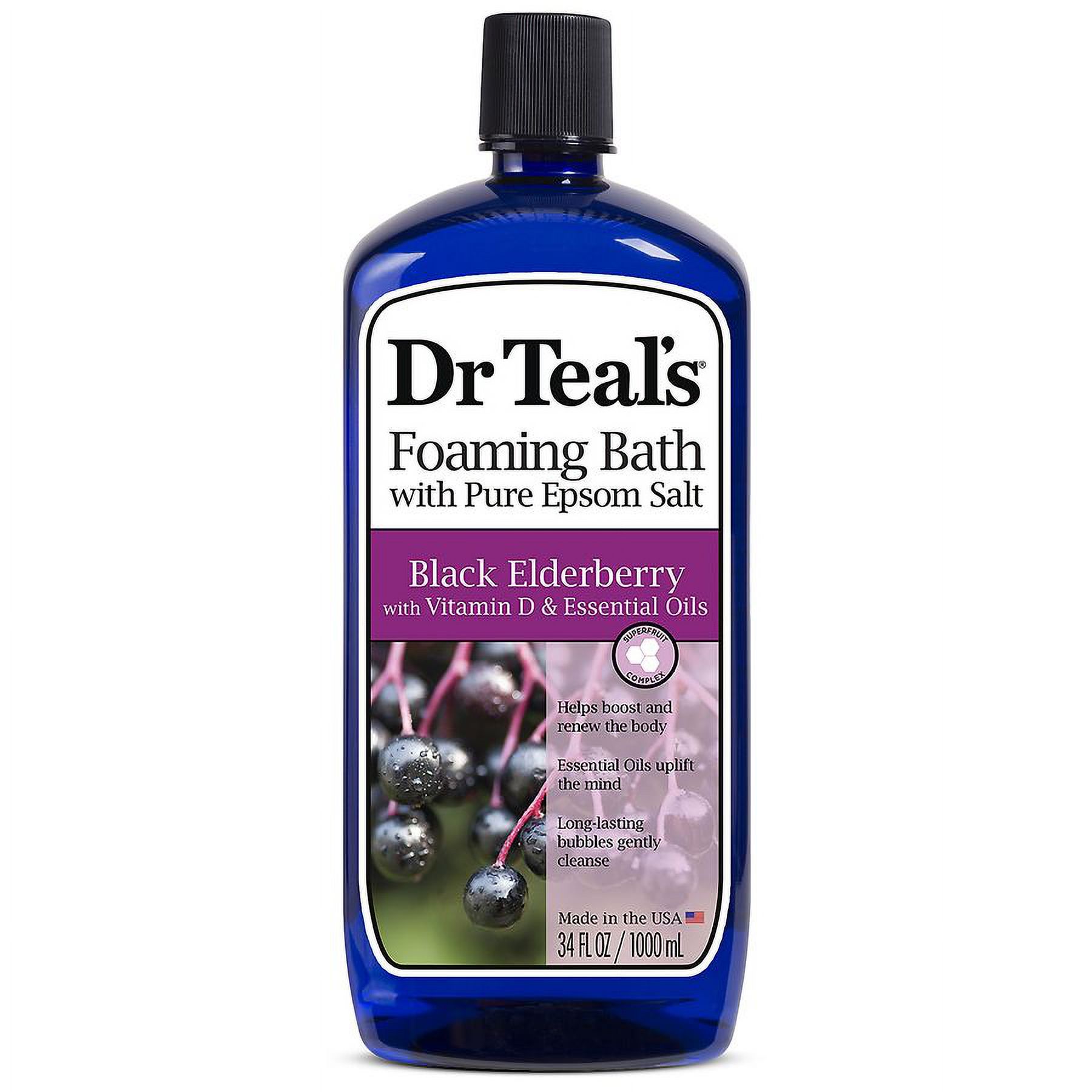 Dr. Teal's Foaming Bath with Pure Epsom Salt, Black Elderberry 34.0 fl