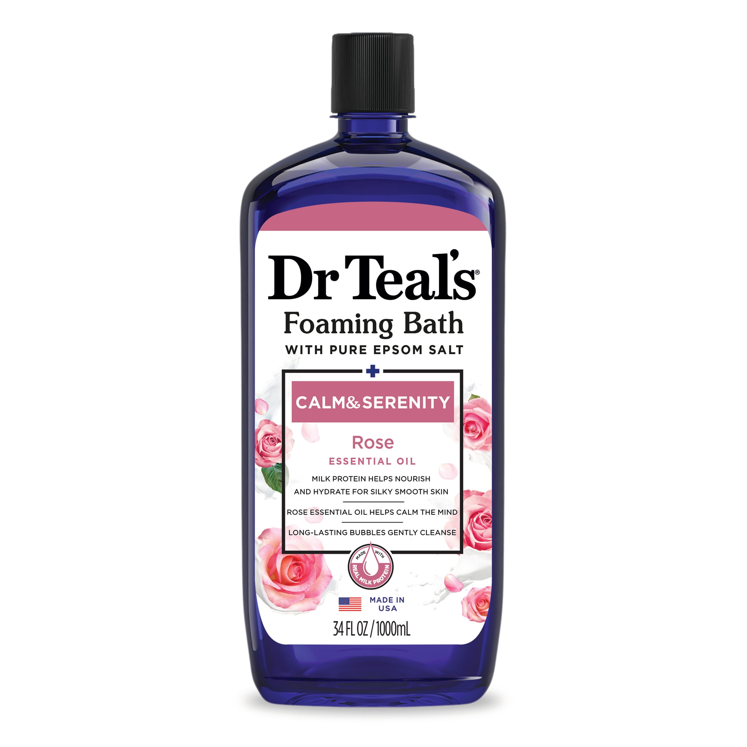 Dr Teal's Calm & Serenity Foaming Bubble Bath with Rose Essential Oil, 34 Fl. oz.