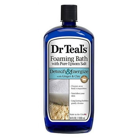 Dr Teal's Foaming Bath with Pure Epsom Salt, Detoxify & Energize with Ginger & Clay, 34 oz, 3 Pack