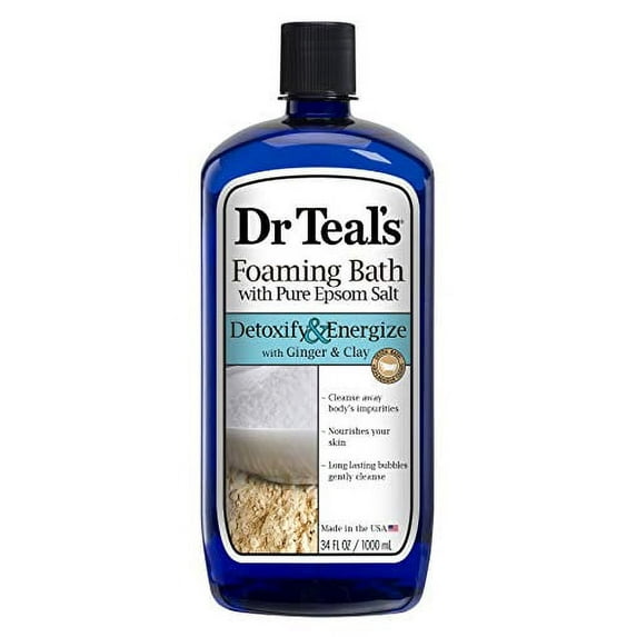 Dr Teal's Foaming Bath with Pure Epsom Salt, Detoxify & Energize with Ginger & Clay, 34 oz