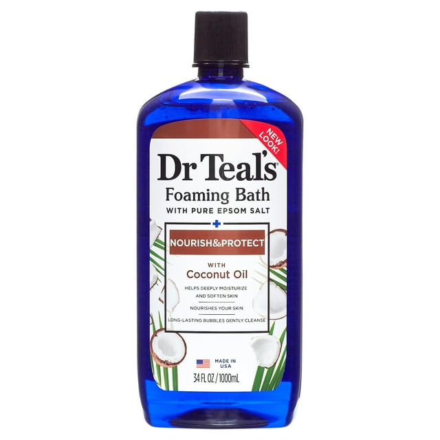 Dr Teal's Foaming Bath with Pure Epsom Salt, Nourish & Protect with Coconut Oil, 34 fl oz