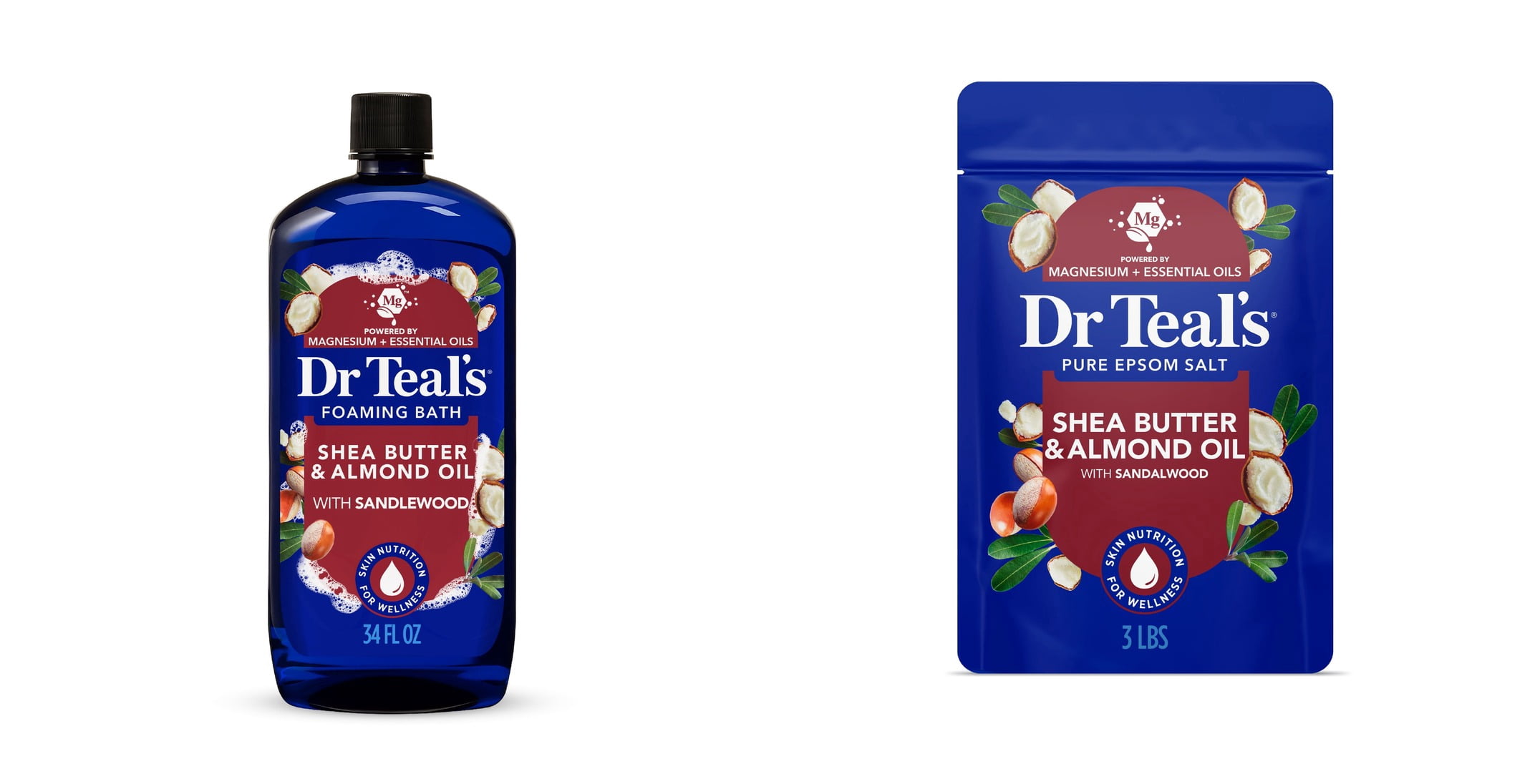 Dr Teal's Foaming Bath with Pure Epsom Salt, Shea Butter & Almond & Dr Teal's Epsom Salt Magnesium Soak, with Shea Butter & Almond Oil, 3 lbs Bundle