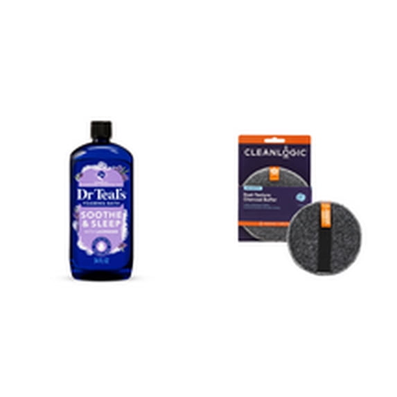 Dr Teal's Foaming Bath with Pure Epsom Salt, Soothe & Sleep with Lavender & Cleanlogic Detoxify Dual-Texture Body buffer Bundle