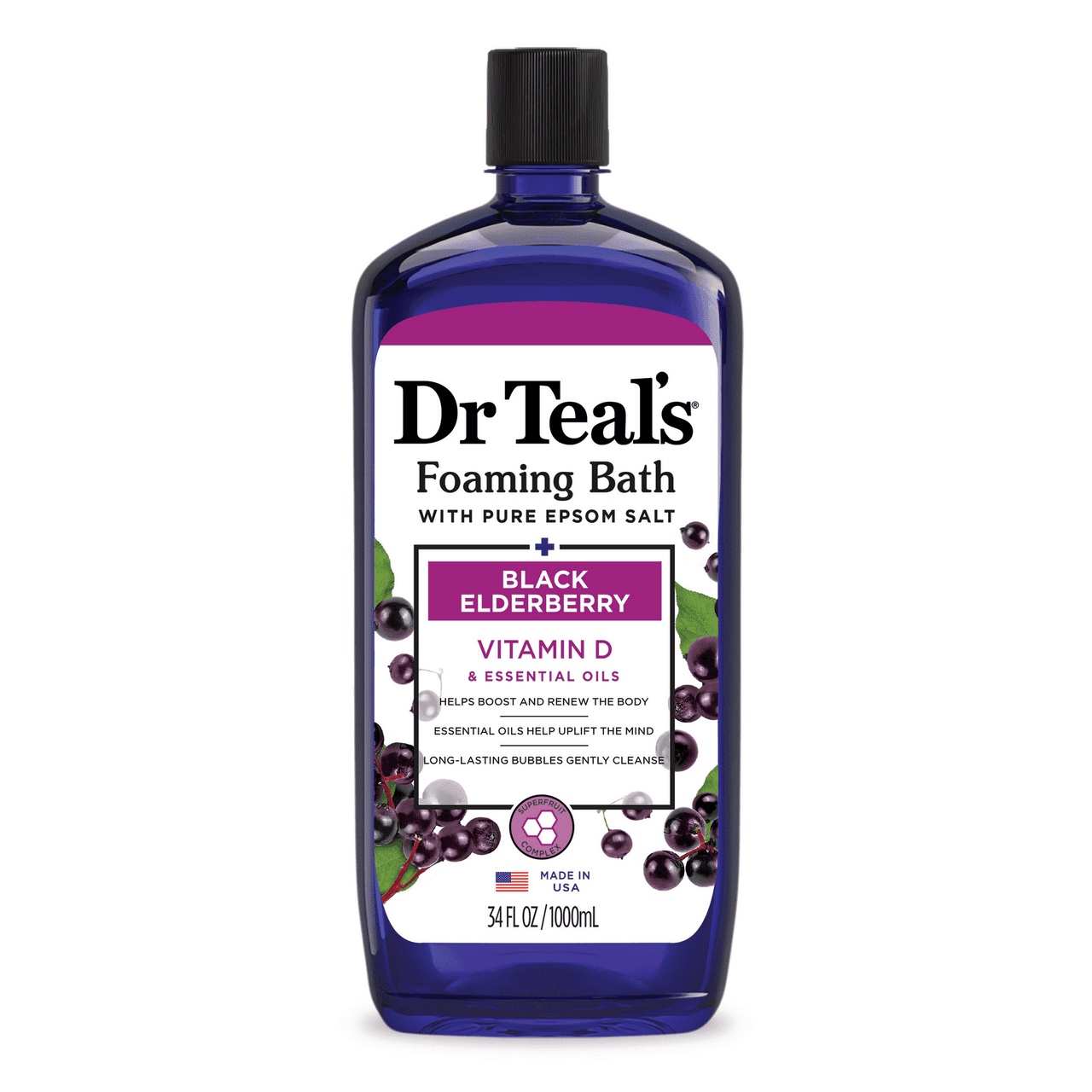 Dr Teals Foaming Bath With Pure Epsom Salt, Black Elderberry And Vitamin D, 34 Oz, 3 Pack