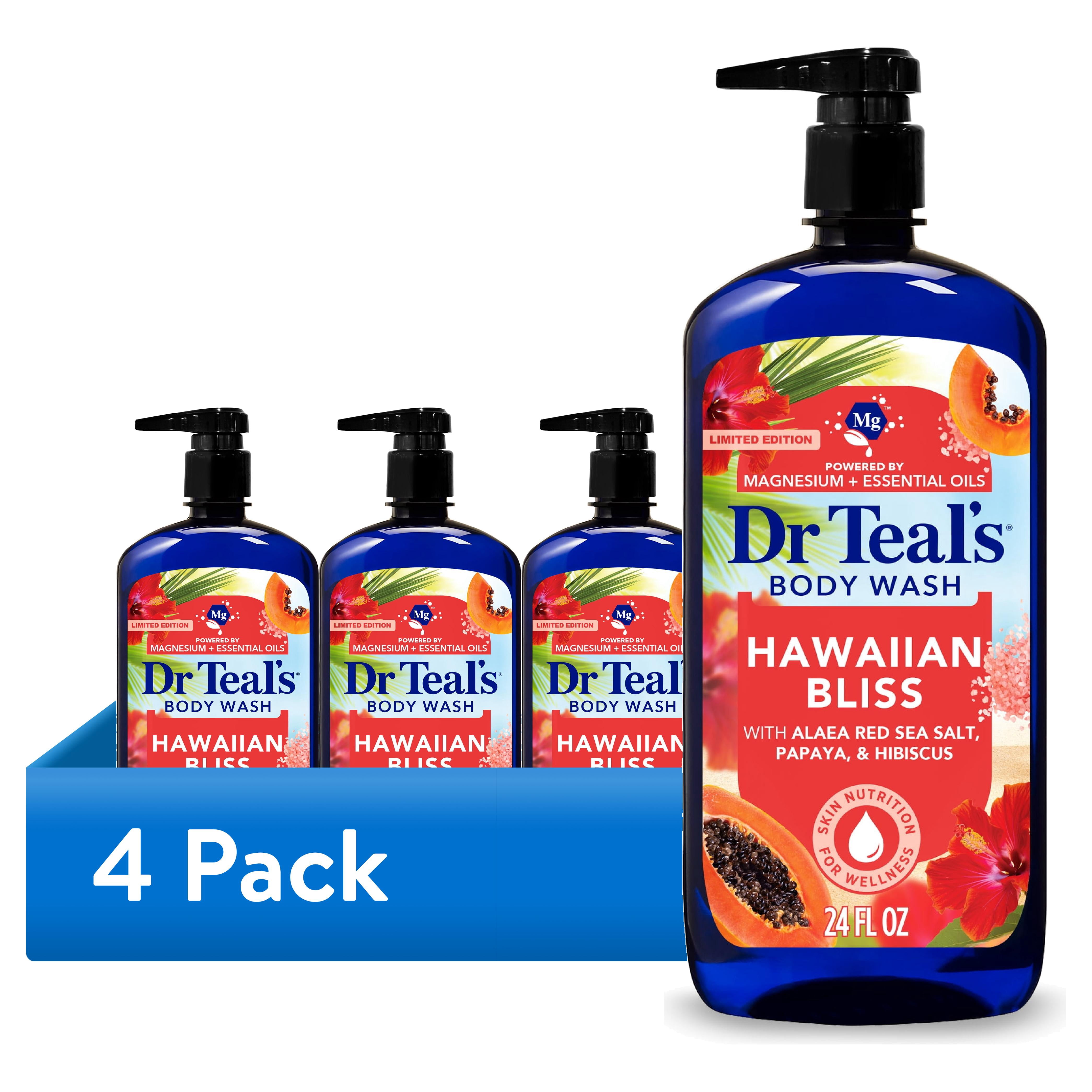 (4 pack) Dr Teal's Hawaiian Bliss Body Wash with Pure Epsom Salt, 24 fl oz