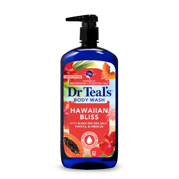 Dr Teal's Hawaiian Bliss Body Wash with Alaea Red Sea Salt, Hibiscus & Papaya, 24 fl oz