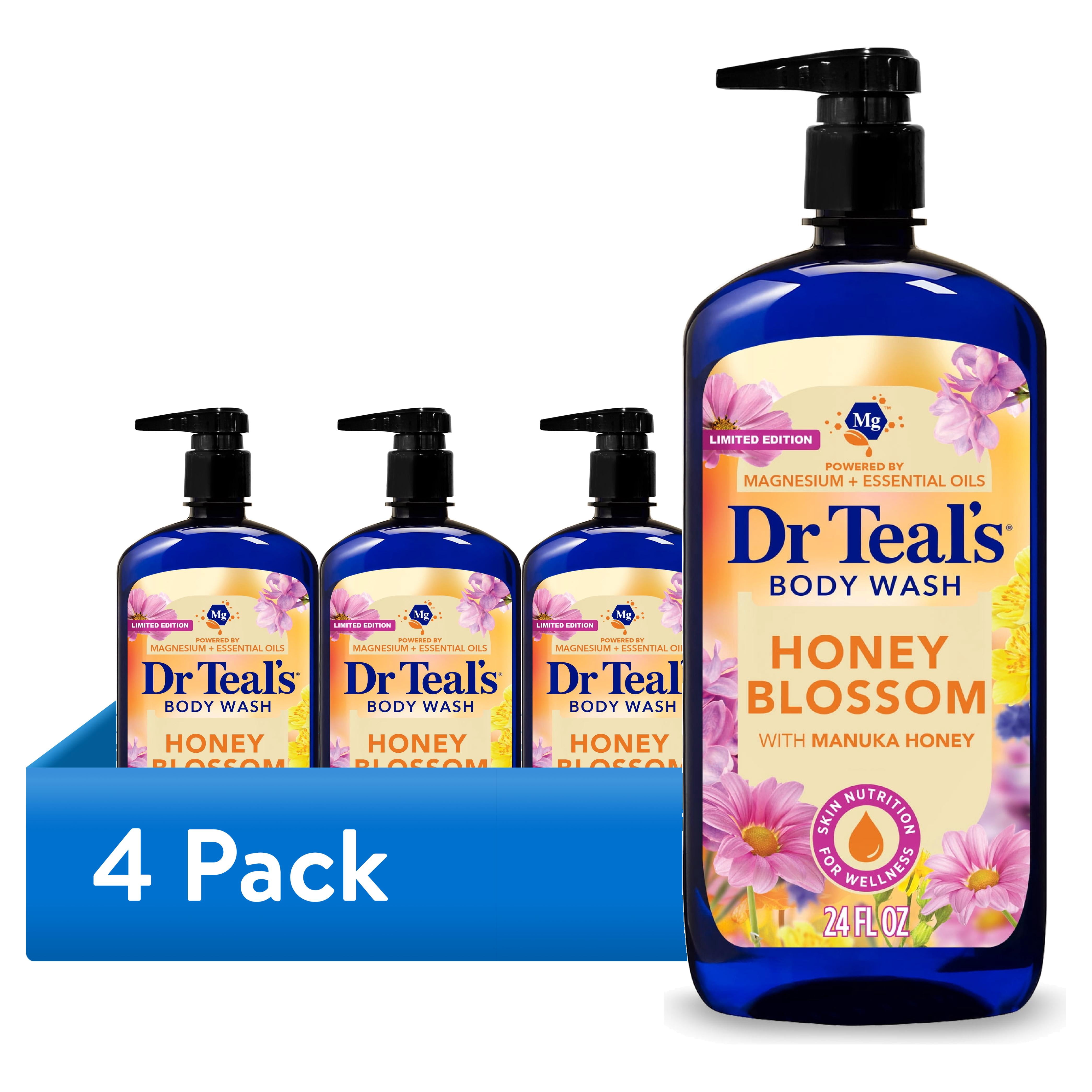 (4 pack) Dr Teal's Honey Blossom Body Wash with Pure Epsom Salt, 24 fl oz