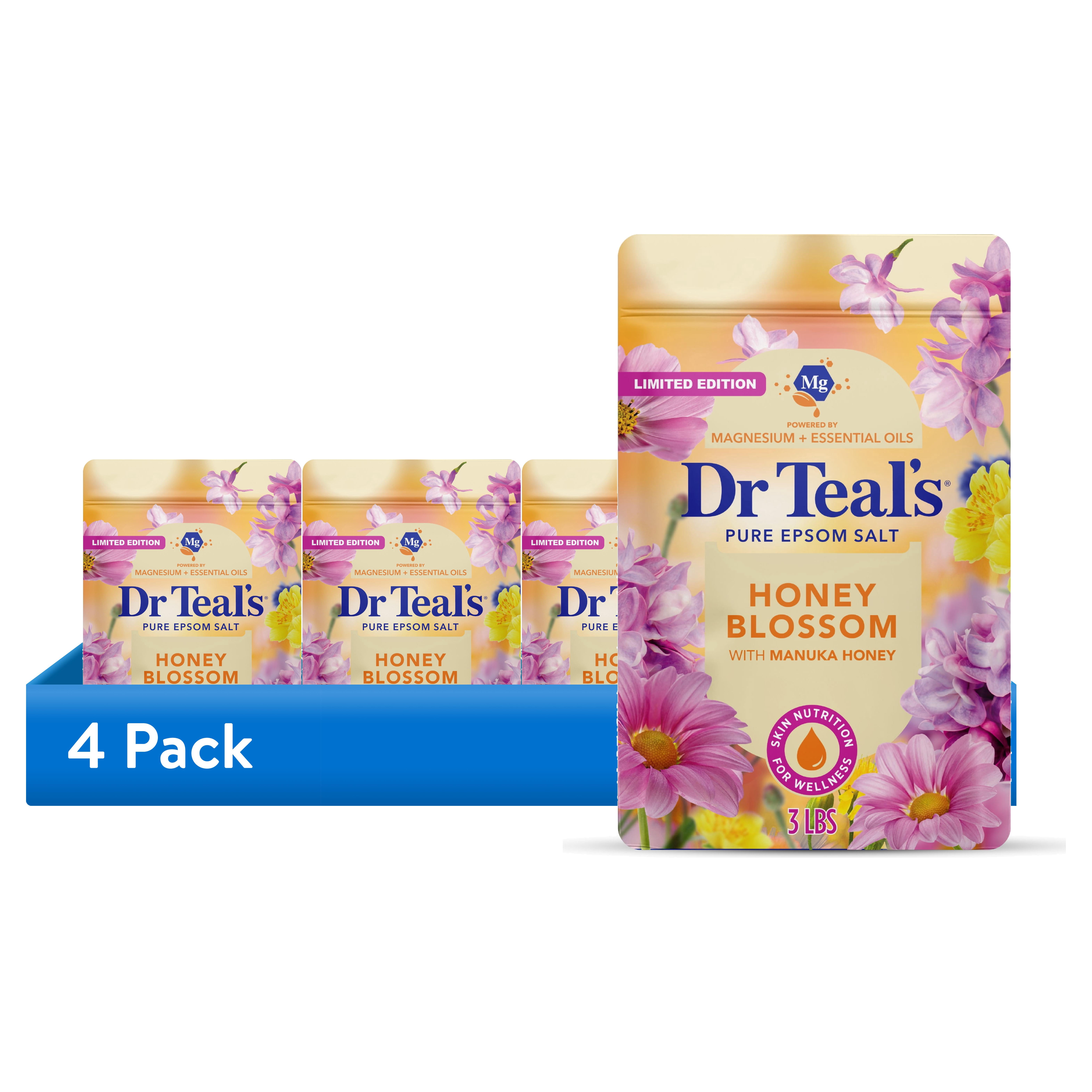 (4 pack) Dr Teal's Pure Epsom Salt, Honey Blossom with Manuka Honey & Essential Oils, 3 lbs