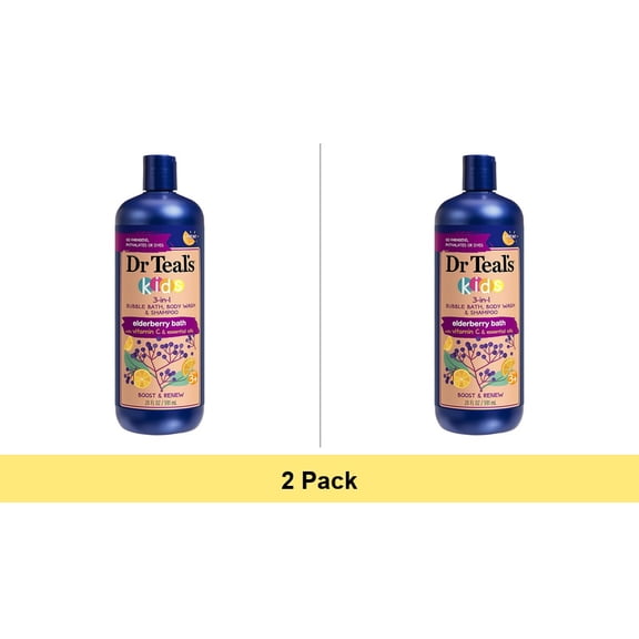 Dr Teal's Kids 3-in-1 Bubble Bath, Body Wash & Shampoo, Elderberry Vitamin C, 20 fl oz - 2 Pack