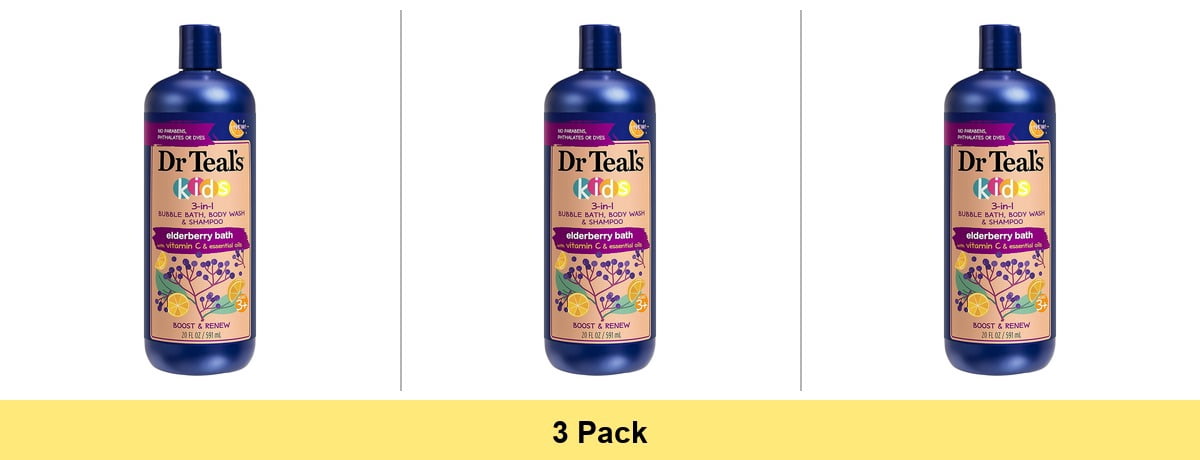 Dr Teal's Kids 3-in-1 Bubble Bath, Body Wash & Shampoo Elderberry Vitamin C - 3 Pack