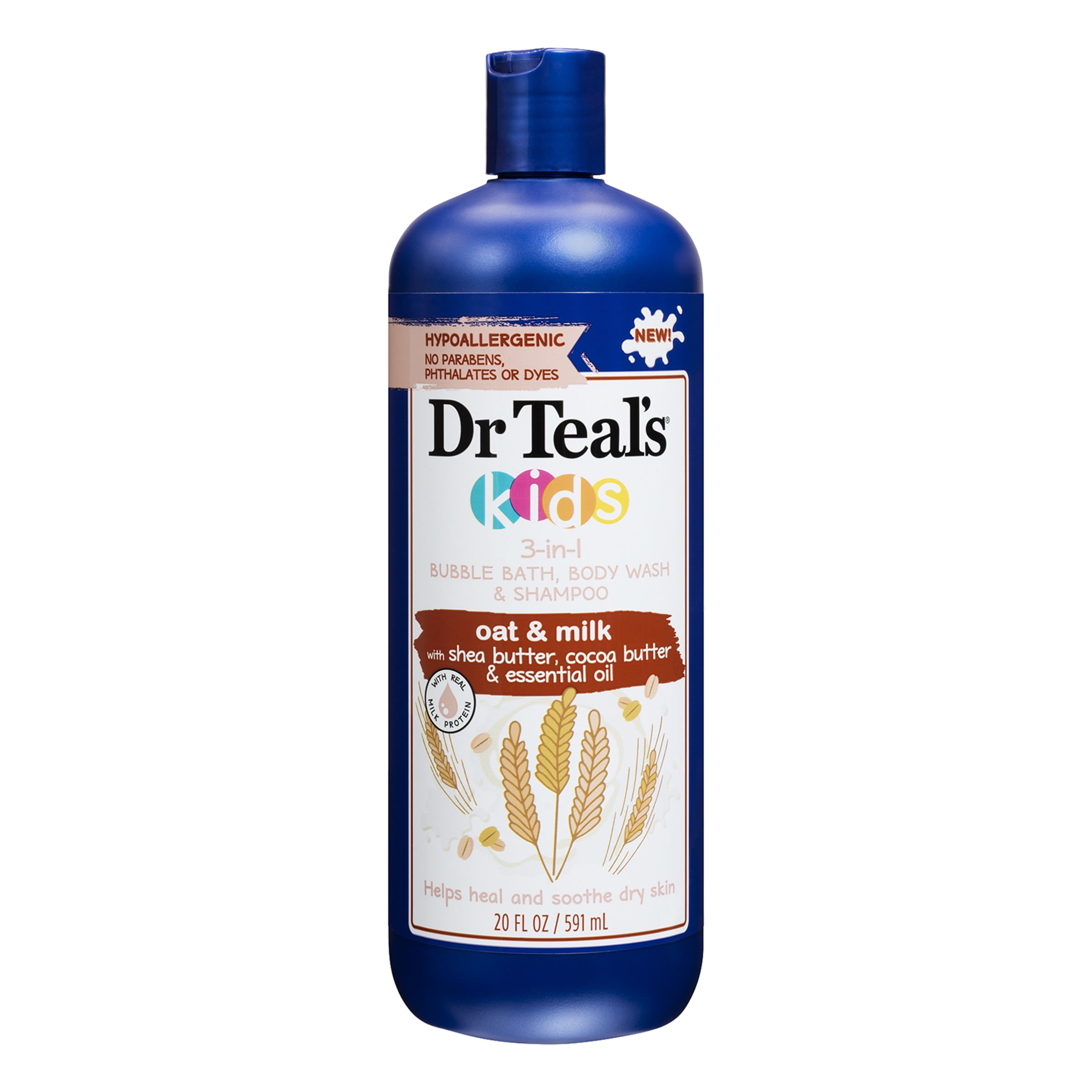 Dr Teal's Kids 3-in-1 거품 목욕, 귀리와 우유가 함유된 바디 워시 및 샴푸, 20 fl oz