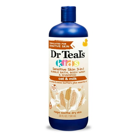 Dr Teal's Kids Sensitive Skin 3-in-1 Bubble Bath, Body Wash & Shampoo with Oat & Milk, 20 fl oz