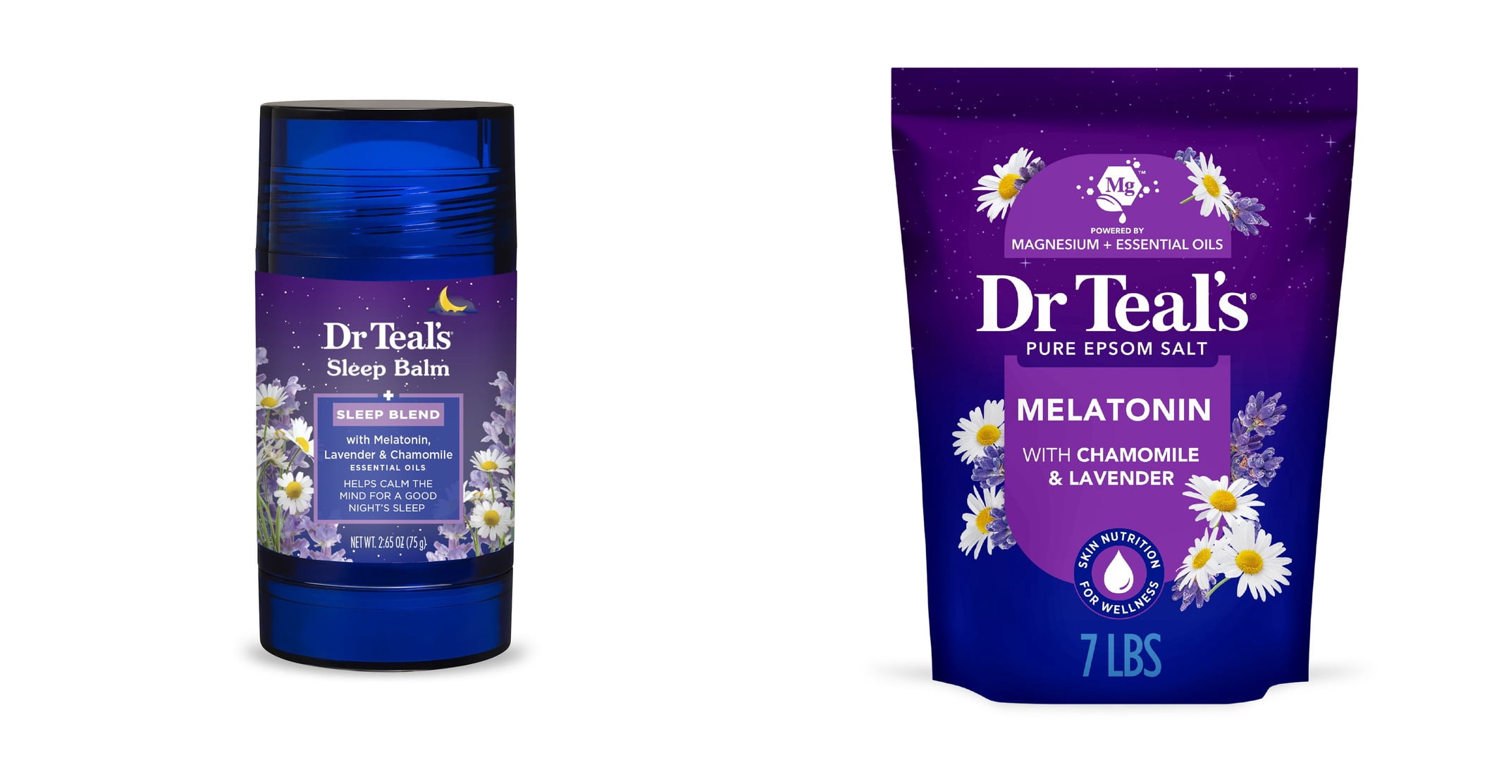 Dr Teal's Melatonin Sleep Body Balm with Lavender & Chamomile Oils & Dr Teal's Epsom Salt Magnesium Soak, Sleep Blend with Melatonin, Lavender & Chamomile, 7 lbs Bundle