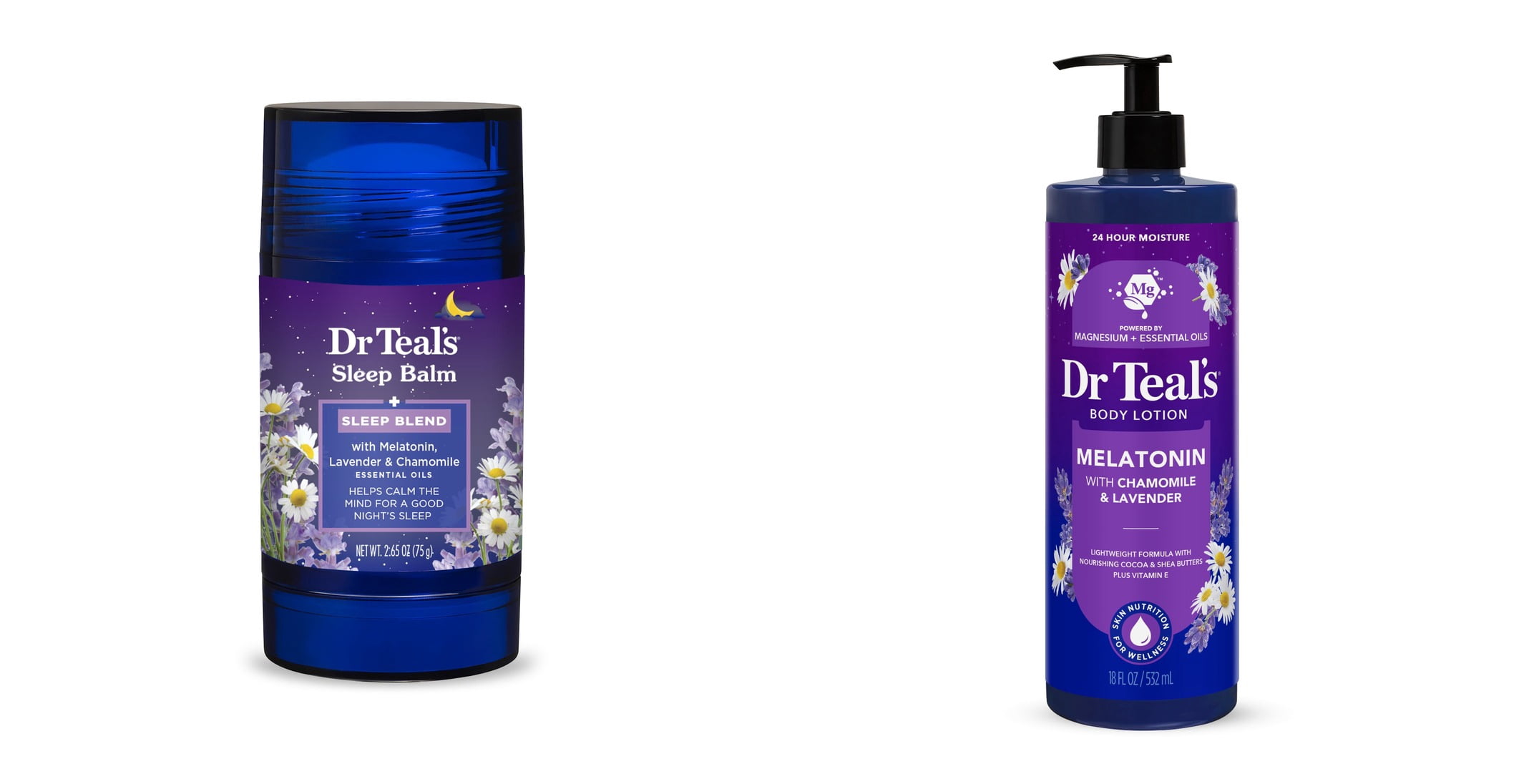 Dr Teal's Melatonin Sleep Body Balm with Lavender & Chamomile Oils & Dr Teal's Sleep Body Lotion with Melatonin, Lavender and Chamomile, 24 Hour Moisture Bundle