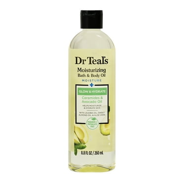 Dr Teal's Moisturizing Bath & Body Oil, Glow & Hydrate with Ceramides and Avocado Oil, 8.8 fl oz