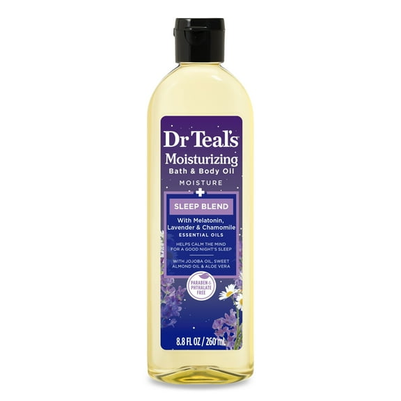 Dr Teal's Moisturizing Bath & Body Oil with Melatonin, Lavender & Chamomile Essential Oils, 8.8 fl oz.