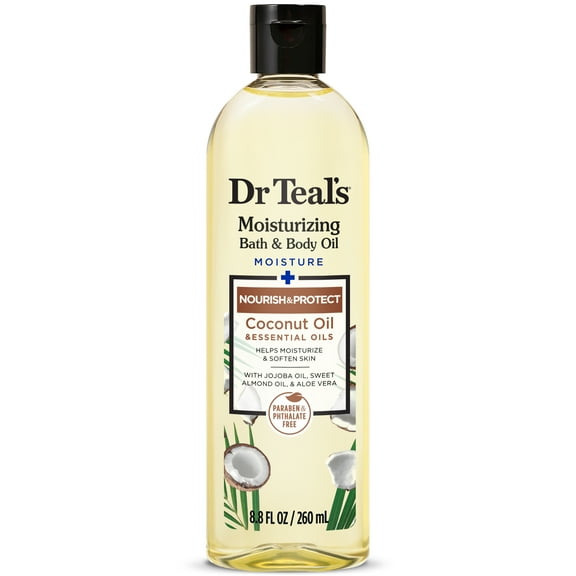 Dr Teal's Moisturizing Bath & Body Oil, Nourish & Protect with Coconut Oil, 8.8 fl oz