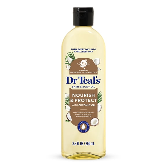 Dr Teal's Moisturizing Bath & Body Oil, Nourish & Protect with Coconut Oil, 8.8 fl oz