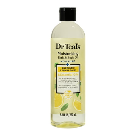 Dr Teal's Moisturizing Bath & Body Oil, Prebiotic Lemon Balm, 8.8 fl oz