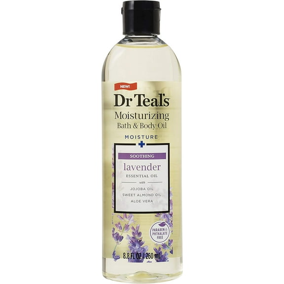 Dr Teal's Moisturizing Bath and Body Oil, Soothe & Sleep with Lavender Essential Oil, 8.8 fl oz