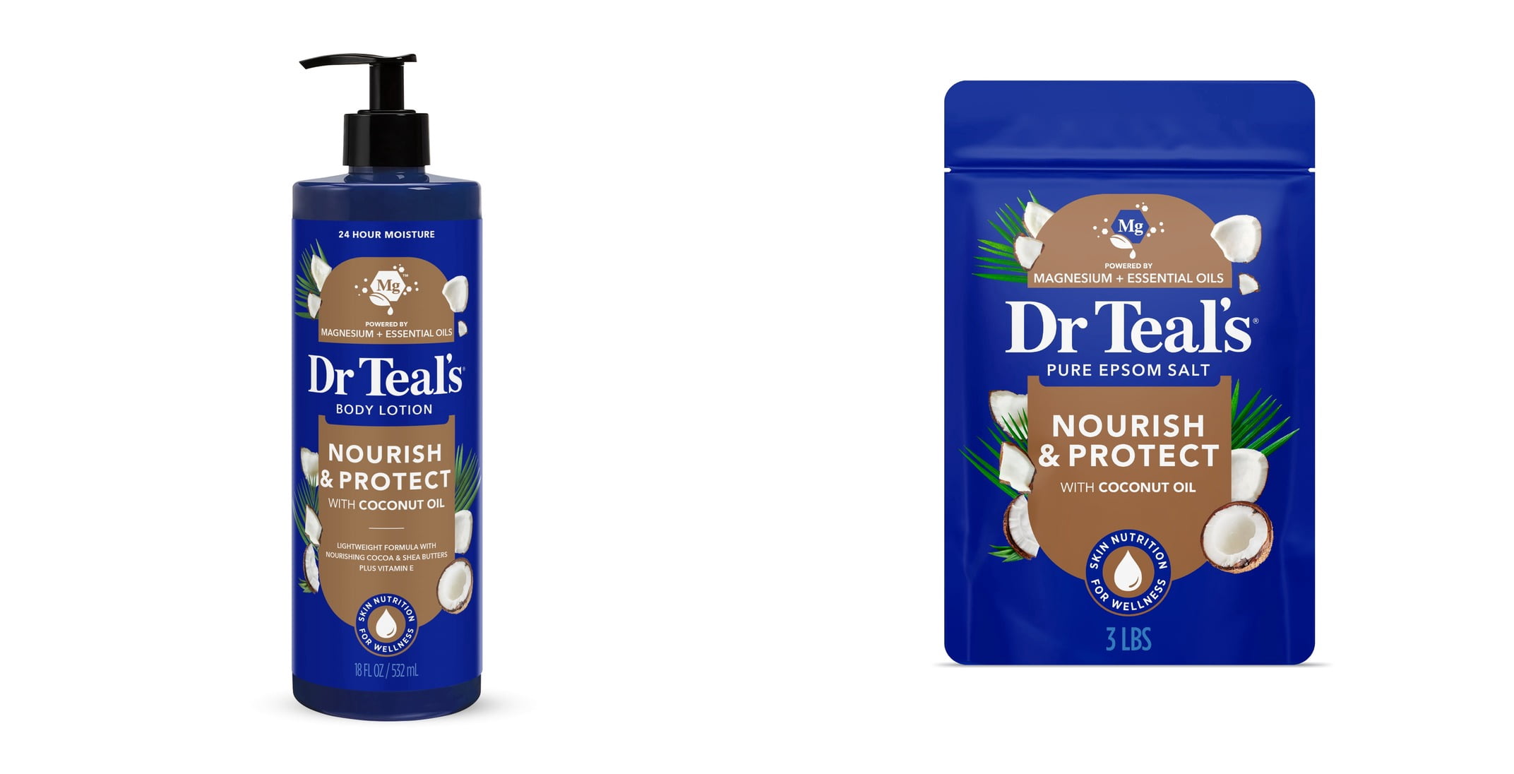 Dr Teal’s Nourish & Protect Body Lotion with Coconut Oil, 24 Hour Moisture & Dr Teal's Epsom Salt Magnesium Soak, Nourish & Protect with Coconut Oil, 3 lbs Bundle