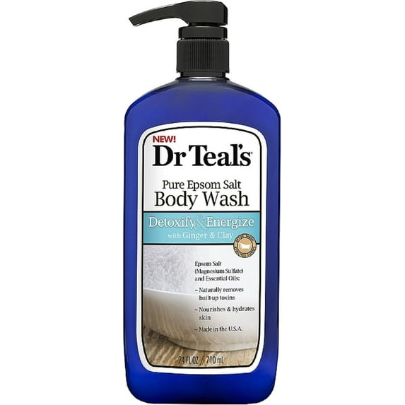 Dr Teal's Pure Epsom Salt Body Wash, Detoxify & Energize 24 oz (Pack of 2)