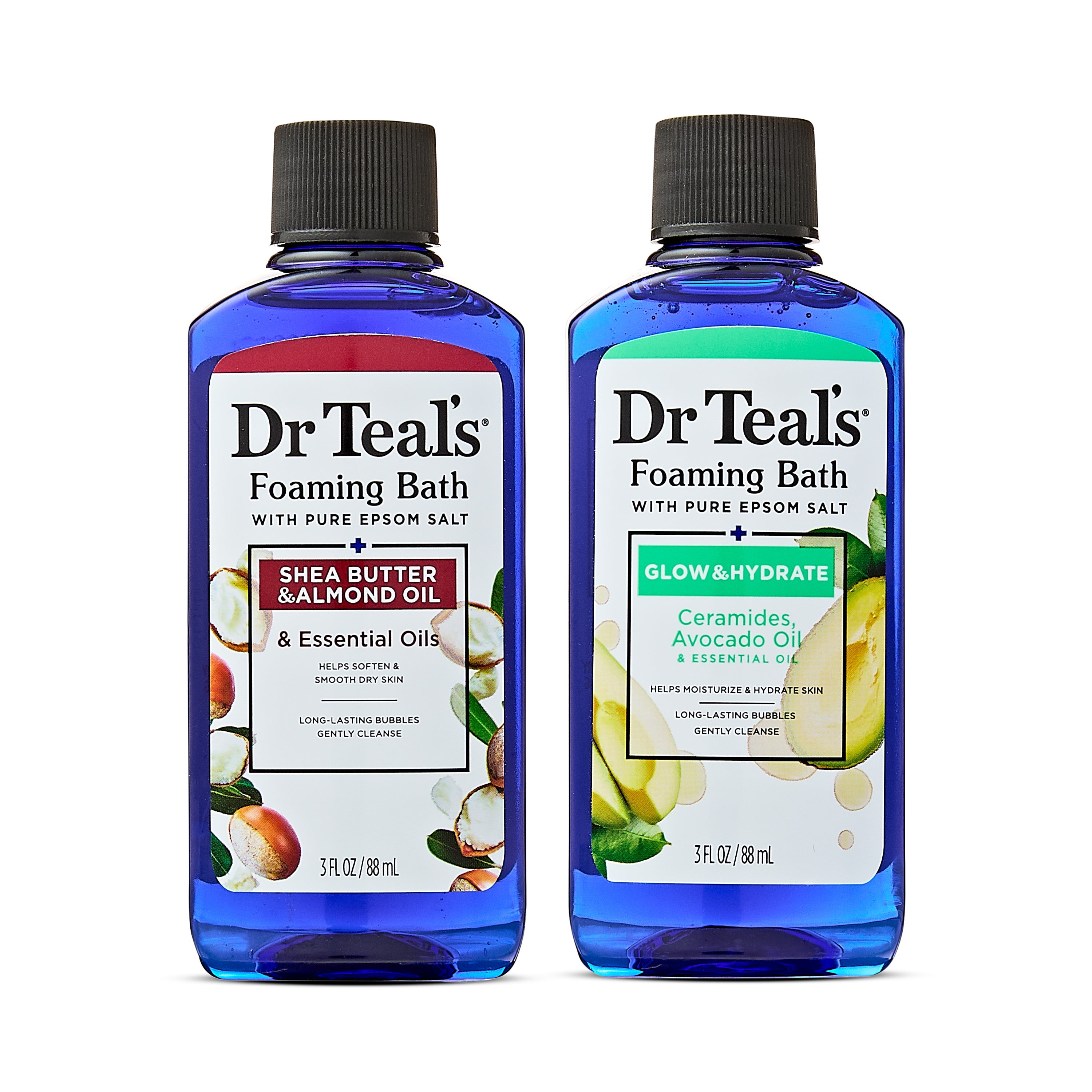 Dr Teal's Pure Epsom Salt Foaming Bath Duo, Shea Butter & Almond Oil and Glow & Hydrate, 3 fl oz, 2 Pieces
