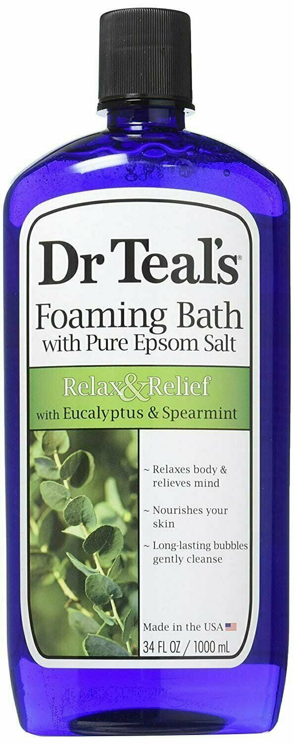 Dr Teal's Pure Epsom Salt Foaming Bath, Relax & Relief with Eucalyptus & Spearmint 34 oz (Pack of 3)